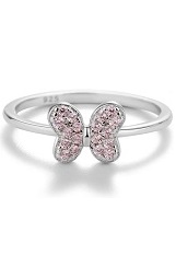 elegant sterling silver butterfly pink cubic zirconia birthstone baby ring